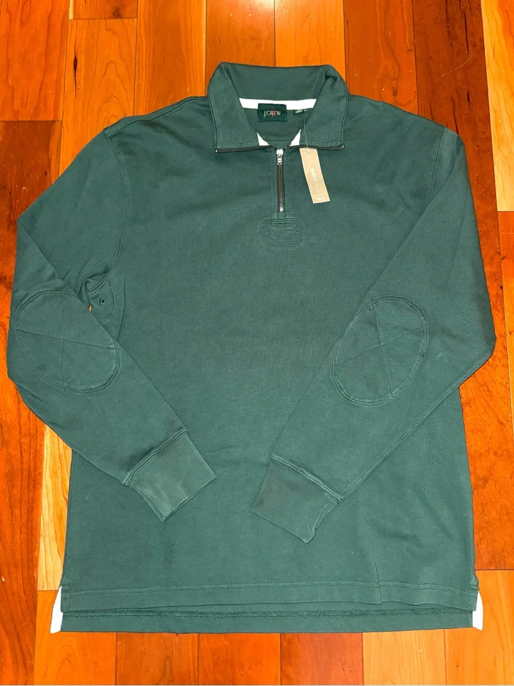NWT J. Crew Men’s Forest Green Half-Zip Pullover with Elbow Patches